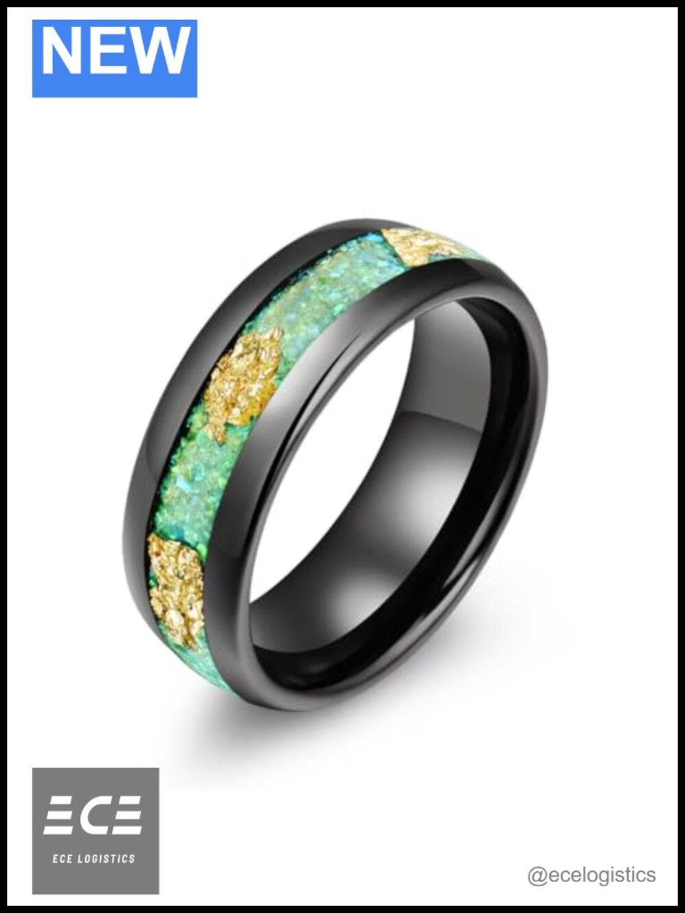 Tungsten Carbide Opal Inlay Dome Comfort Fit Wedding Band Ring